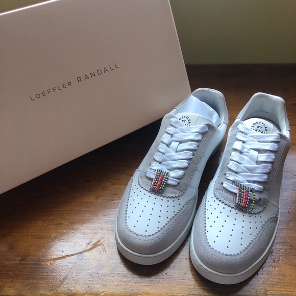 Loeffler Randall Shoes - Loeffler Randall Keeley Low Top Sneakers W Size 9 White Grey Beaded Safety Pins